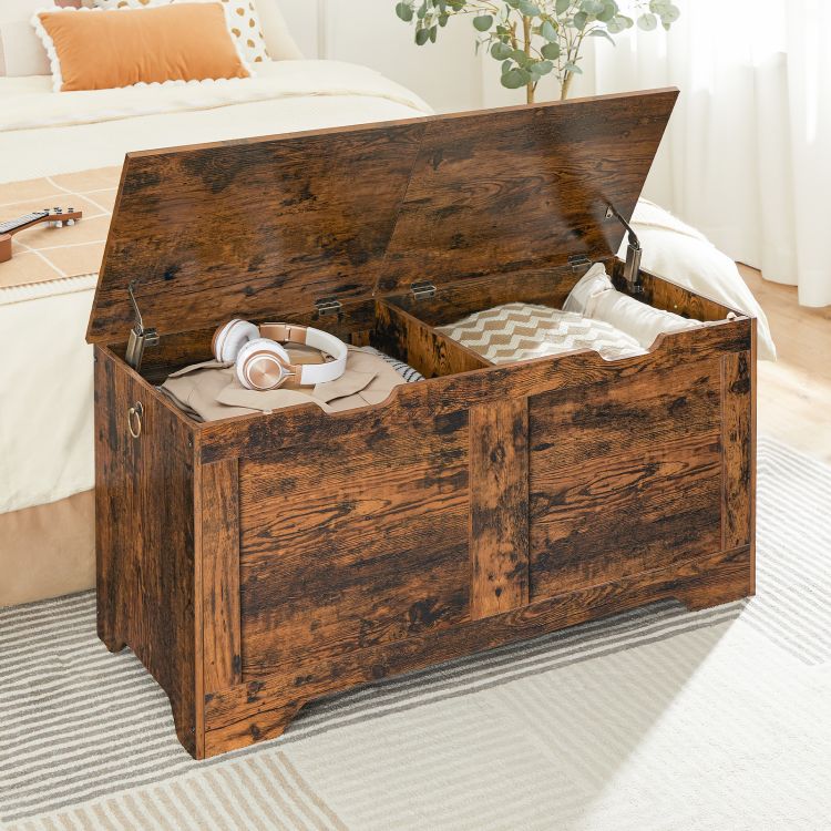 HOOBRO Storage Chest with 2 Lids, 39.4 in Storage Bench, Storage Trunk with Internal Divider, Shoe Bench, for Entryway, Living Room, Bedroom