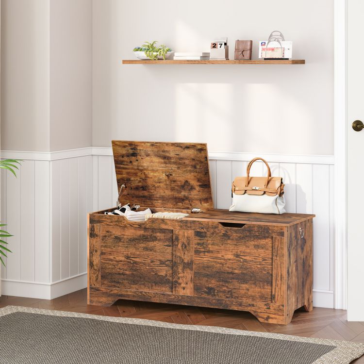 HOOBRO Storage Chest with 2 Lids, 39.4 in Storage Bench, Storage Trunk with Internal Divider, Shoe Bench, for Entryway, Living Room, Bedroom