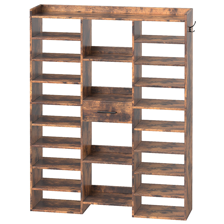 HOOBRO 10 Tier Shoe Rack Tall, Tall Shoe Cabinet, 47" Large Shoe Rack, Wooden Shoe Cabinet Organizer with Cubbies and Fabric Drawer, for 25-33 Pairs of Shoes, Freestanding, for Closet