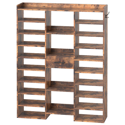 HOOBRO 10 Tier Shoe Rack Tall, Tall Shoe Cabinet, 47" Large Shoe Rack, Wooden Shoe Cabinet Organizer with Cubbies and Fabric Drawer, for 25-33 Pairs of Shoes, Freestanding, for Closet