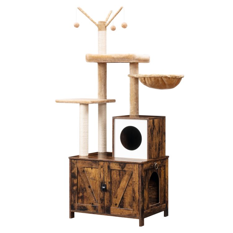 HOOBRO Cat Tree with Litter Box Enclosure for Indoor Cats, Wooden Cat Condo with Scratching Posts, Cat Litter Box Furniture Hidden, All-in-One Cat Toy with Cat House