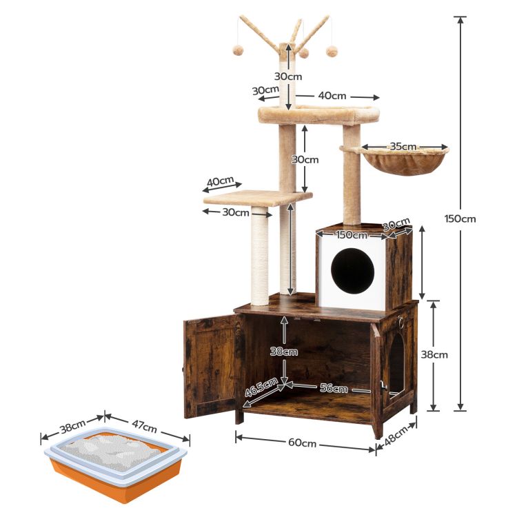 HOOBRO Cat Tree with Litter Box Enclosure for Indoor Cats, Wooden Cat Condo with Scratching Posts, Cat Litter Box Furniture Hidden, All-in-One Cat Toy with Cat House