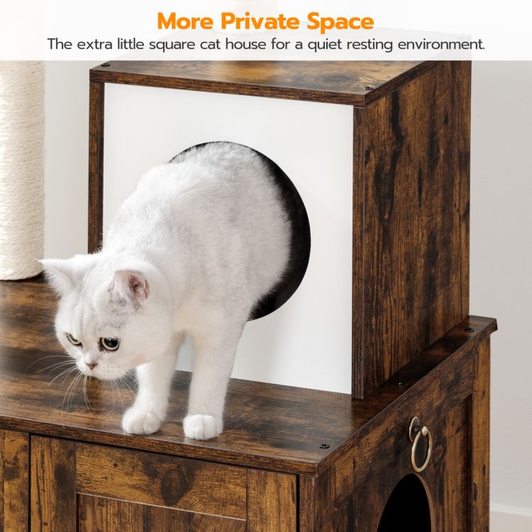 HOOBRO Cat Tree with Litter Box Enclosure for Indoor Cats, Wooden Cat Condo with Scratching Posts, Cat Litter Box Furniture Hidden, All-in-One Cat Toy with Cat House