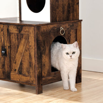 HOOBRO Cat Tree with Litter Box Enclosure for Indoor Cats, Wooden Cat Condo with Scratching Posts, Cat Litter Box Furniture Hidden, All-in-One Cat Toy with Cat House