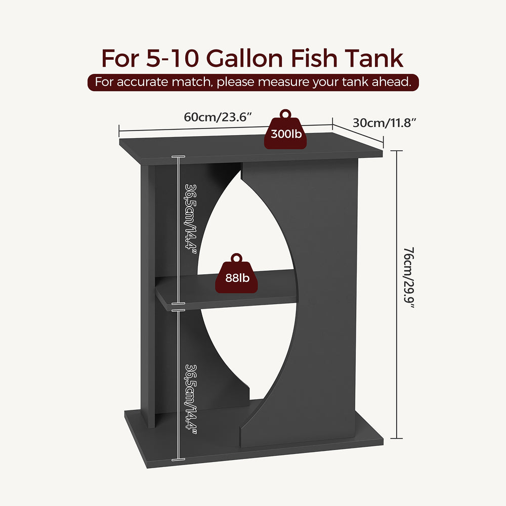 HOOBRO 10 Gallon Fish Tank Stand, Wooden Aquarium Stand with 3-Tier Storage Shelves, Heavy Duty Turtle Reptile Terrarium Tank Stand for Home Office, Black