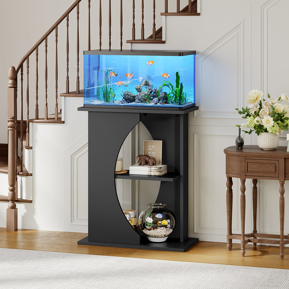 HOOBRO 10 Gallon Fish Tank Stand, Wooden Aquarium Stand with 3-Tier Storage Shelves, Heavy Duty Turtle Reptile Terrarium Tank Stand for Home Office, Black