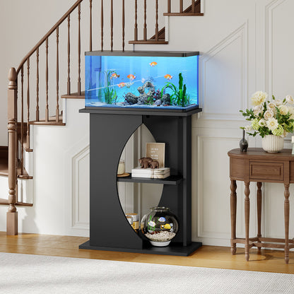 HOOBRO 10 Gallon Fish Tank Stand, Wooden Aquarium Stand with 3-Tier Storage Shelves, Heavy Duty Turtle Reptile Terrarium Tank Stand for Home Office, Black