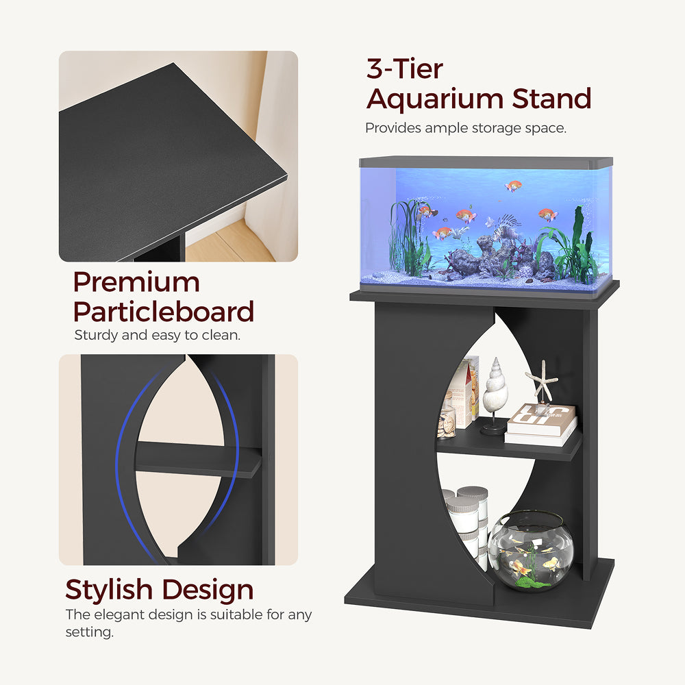 HOOBRO 10 Gallon Fish Tank Stand, Wooden Aquarium Stand with 3-Tier Storage Shelves, Heavy Duty Turtle Reptile Terrarium Tank Stand for Home Office, Black