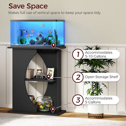 HOOBRO 10 Gallon Fish Tank Stand, Wooden Aquarium Stand with 3-Tier Storage Shelves, Heavy Duty Turtle Reptile Terrarium Tank Stand for Home Office, Black
