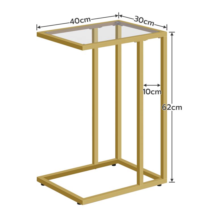 HOOBRO C Shaped End Table, Tempered Glass Side Table, Under Sofa Table, Small Coffee Snack Table for Small Spaces, Laptop End Table for Living Room, Bedside Table, Metal Frame