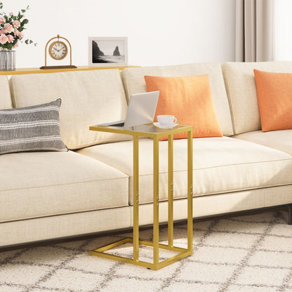 HOOBRO C Shaped End Table, Tempered Glass Side Table, Under Sofa Table, Small Coffee Snack Table for Small Spaces, Laptop End Table for Living Room, Bedside Table, Metal Frame
