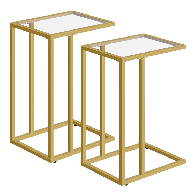 HOOBRO C Shaped End Table, Tempered Glass Side Table, Under Sofa Table, Small Coffee Snack Table for Small Spaces, Laptop End Table for Living Room, Bedside Table, Metal Frame