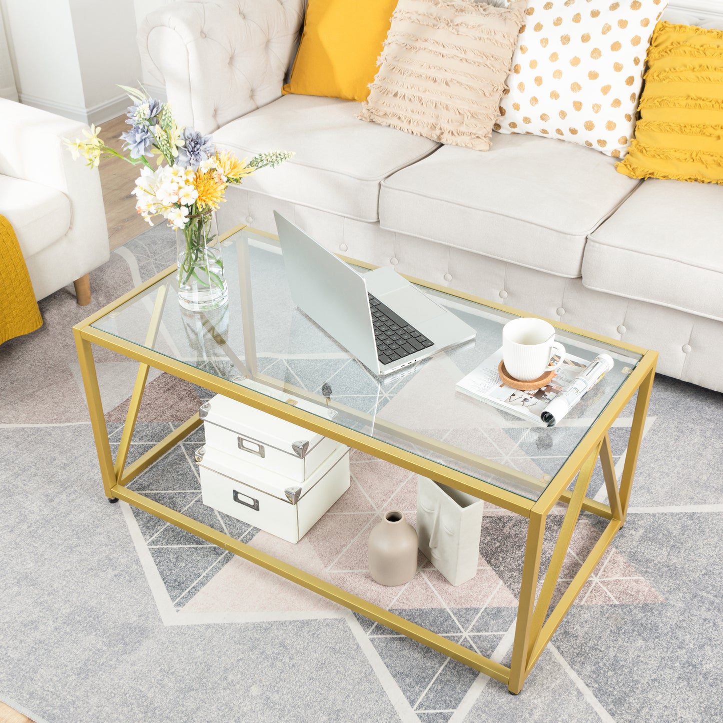 HOOBRO Glass Coffee Table, Black Coffee Tables for Living Room, Glass Coffee Table,1 Layer Center Table, Modern, for Apartment, Office, 39.4 x 19.7 x 17.7 Inches, Easy Assembly