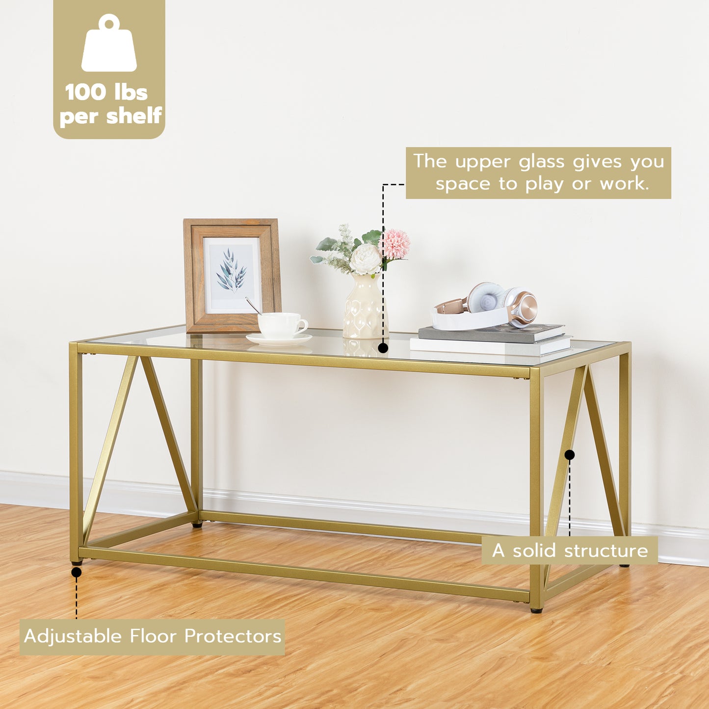 HOOBRO Glass Coffee Table, Black Coffee Tables for Living Room, Glass Coffee Table,1 Layer Center Table, Modern, for Apartment, Office, 39.4 x 19.7 x 17.7 Inches, Easy Assembly