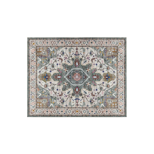 HOOBRO Washable Rug 8 x 10 Area Rugs for Living Room, Non-Slip Stain Resistant Rug, Low Pile Soft Rug Indoor Large Carpets Pet Friendly Mat, for Bedroom Kitchen Dining Room, Vintage Green