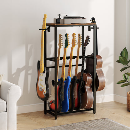 HOOBRO Guitar Stand, Guitar Rack for Acoustic Holder, Electric Guitar, Bass, Multiple Guitar Rack Holder for Guitars,for Home Music Studio, Rustic Brown and Black