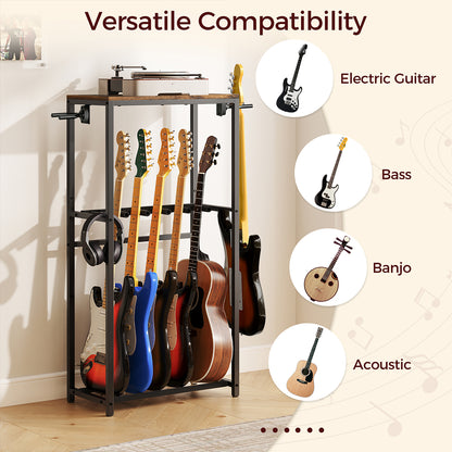 HOOBRO Guitar Stand, Guitar Rack for Acoustic Holder, Electric Guitar, Bass, Multiple Guitar Rack Holder for Guitars,for Home Music Studio, Rustic Brown and Black
