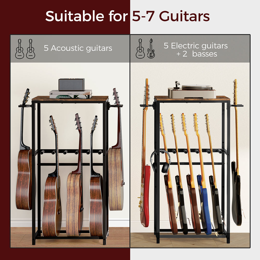 HOOBRO Guitar Stand, Guitar Rack for Acoustic Holder, Electric Guitar, Bass, Multiple Guitar Rack Holder for Guitars,for Home Music Studio, Rustic Brown and Black