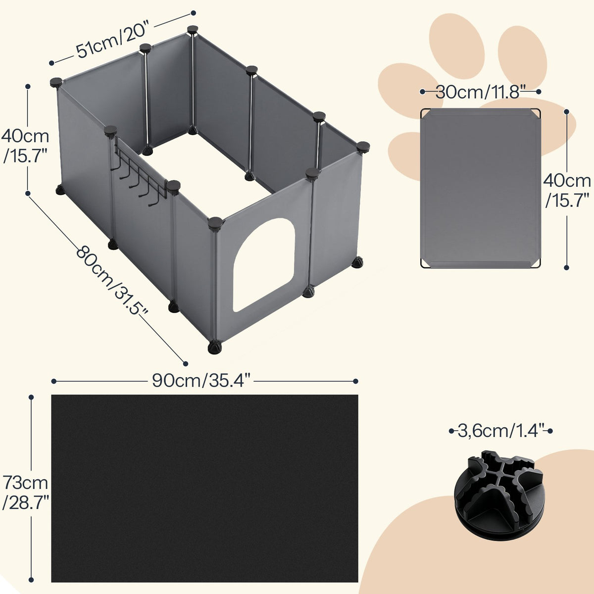 HOOBRO DIY Cat Litter Box Enclosure Playpen with Waterproof Mat and Hooks