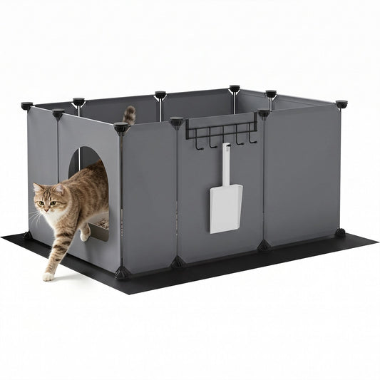 HOOBRO DIY Cat Litter Box Enclosure Playpen with Waterproof Mat and Hooks