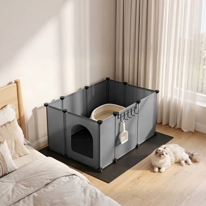 HOOBRO DIY Cat Litter Box Enclosure Playpen with Waterproof Mat and Hooks