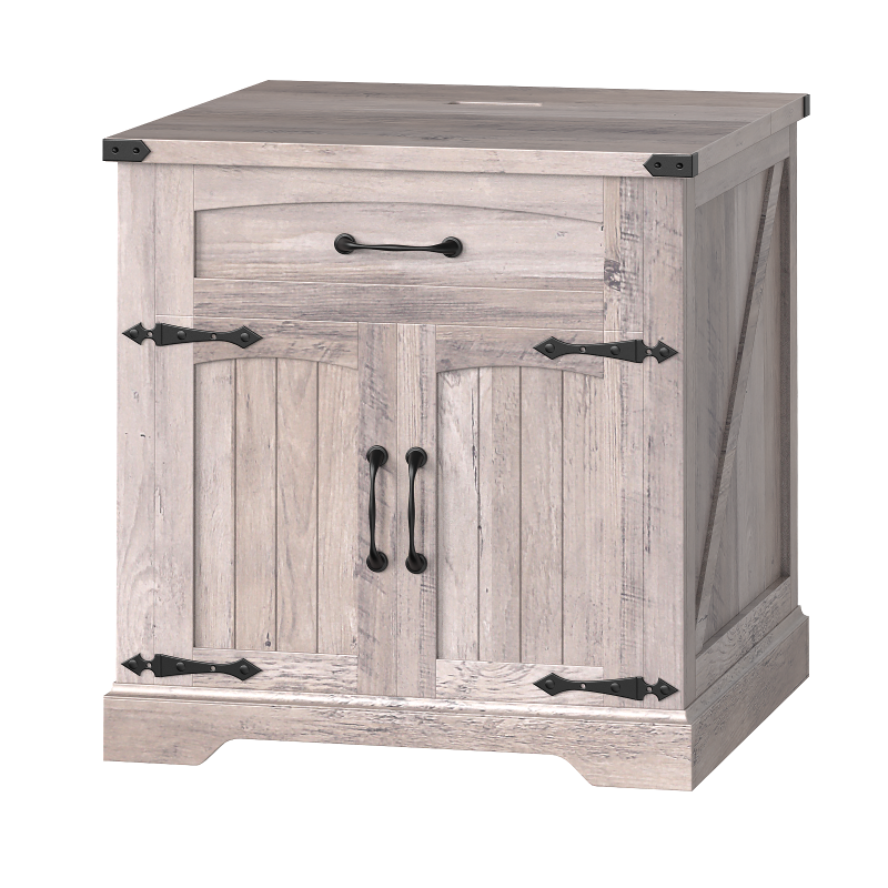 HOOBRO Farmhouse End Tables for Living Room, 23.6" Large End Table with Charging Station, Sofa Side Table with Drawer, Large Square Nightstand, Flip Top