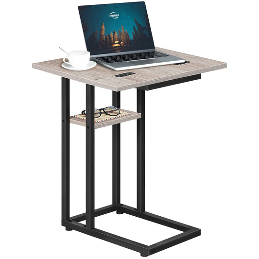 HOOBRO C-Shape Folding End Table with Storage Pocket