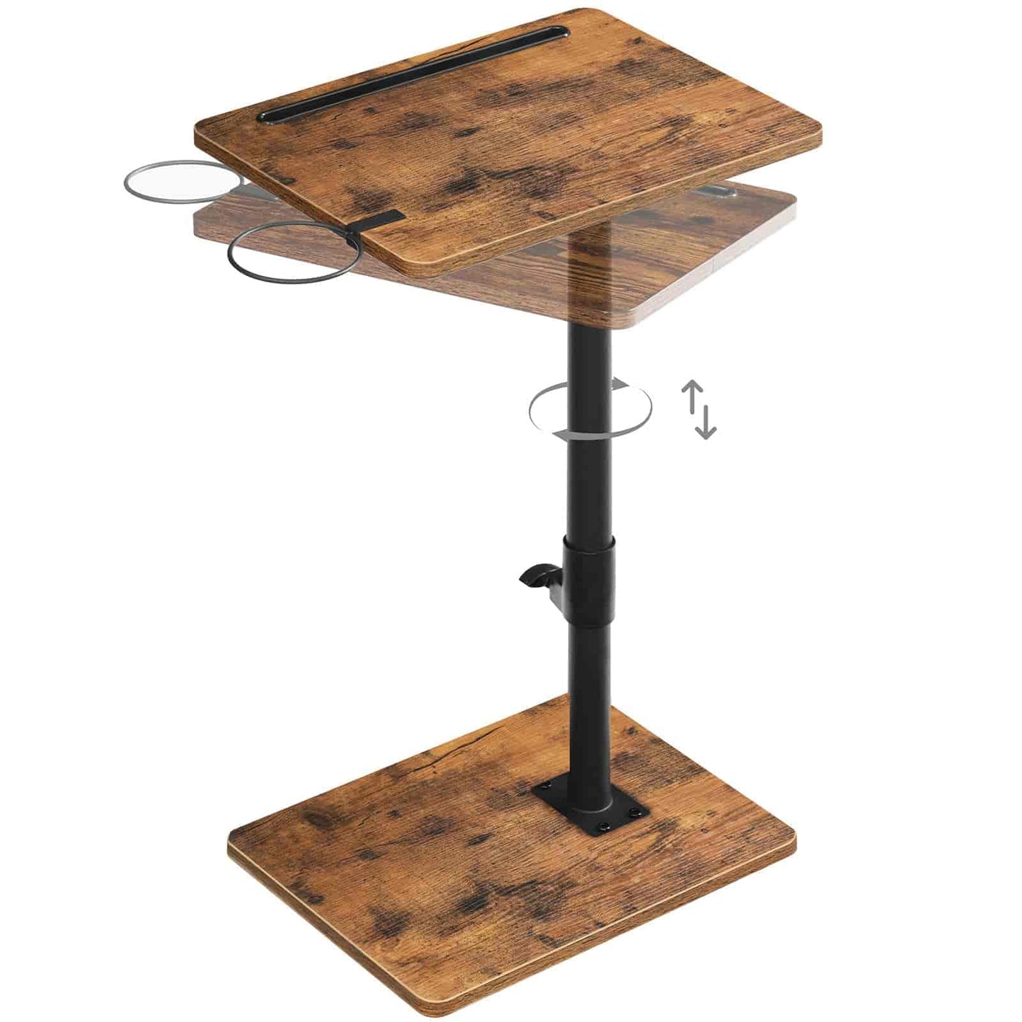 Wooden adjustable stand with a tablet holder on a white background