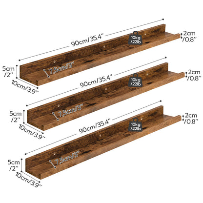 Wooden shelves with measurements and weight capacity labels on a white background