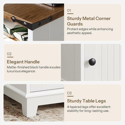 Collage of furniture features including metal corner guards, elegant handle, and sturdy table legs.