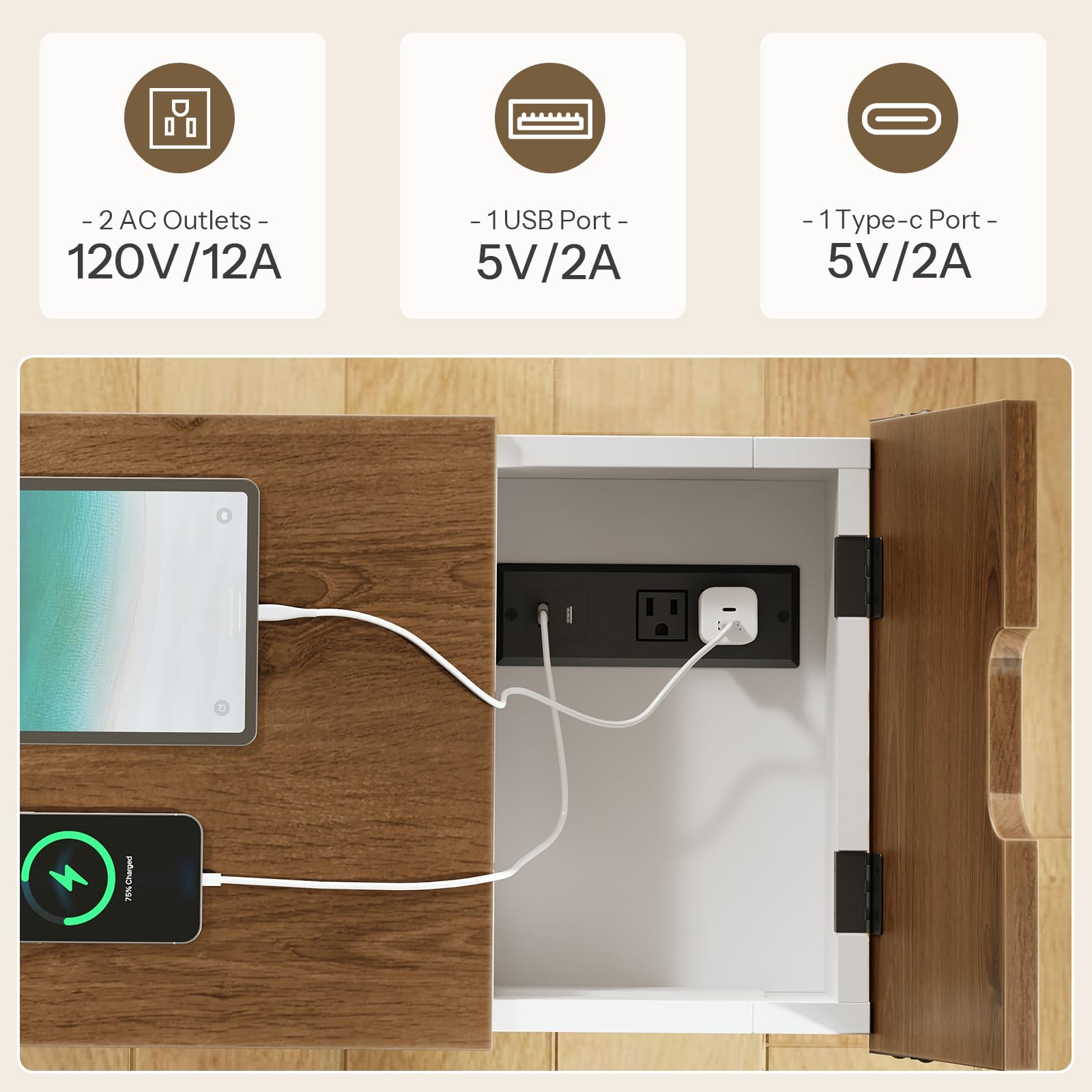 HOOBRO Narrow End Table & Nightstand with USB Charging Station