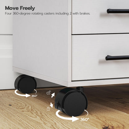 Cabinets with 360-degree rotating casters on a wooden floor