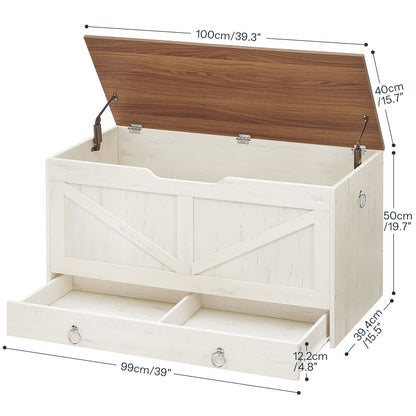 HOOBRO Wooden Toy Box Storage Trunk with Lift Top and Bottom Drawer