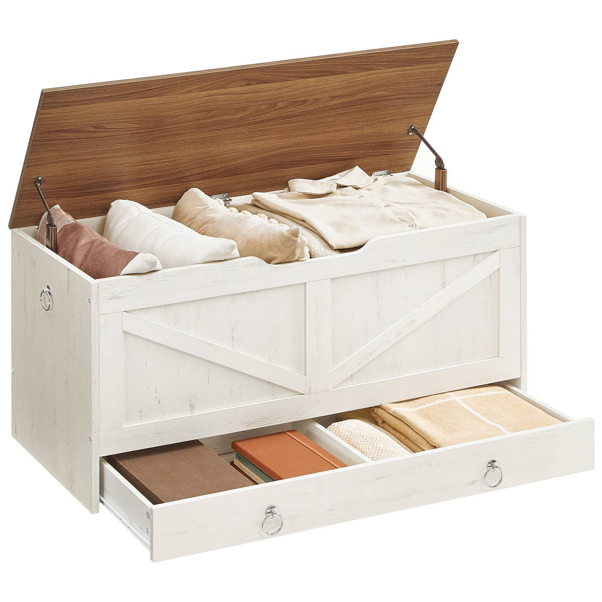 HOOBRO Wooden Toy Box Storage Trunk with Lift Top and Bottom Drawer