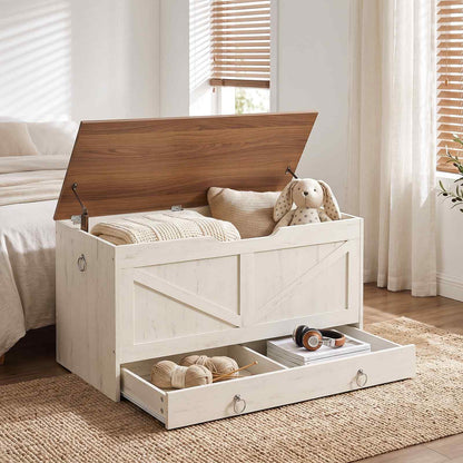 HOOBRO Wooden Toy Box Storage Trunk with Lift Top and Bottom Drawer
