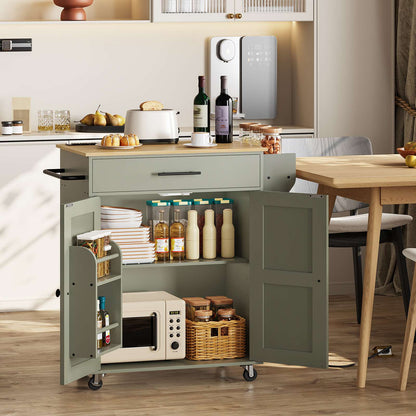 HOOBRO Mobile Kitchen Island Cart with Charging Station and Storage Cabinet