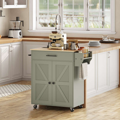 HOOBRO Mobile Kitchen Island Cart with Charging Station and Storage Cabinet