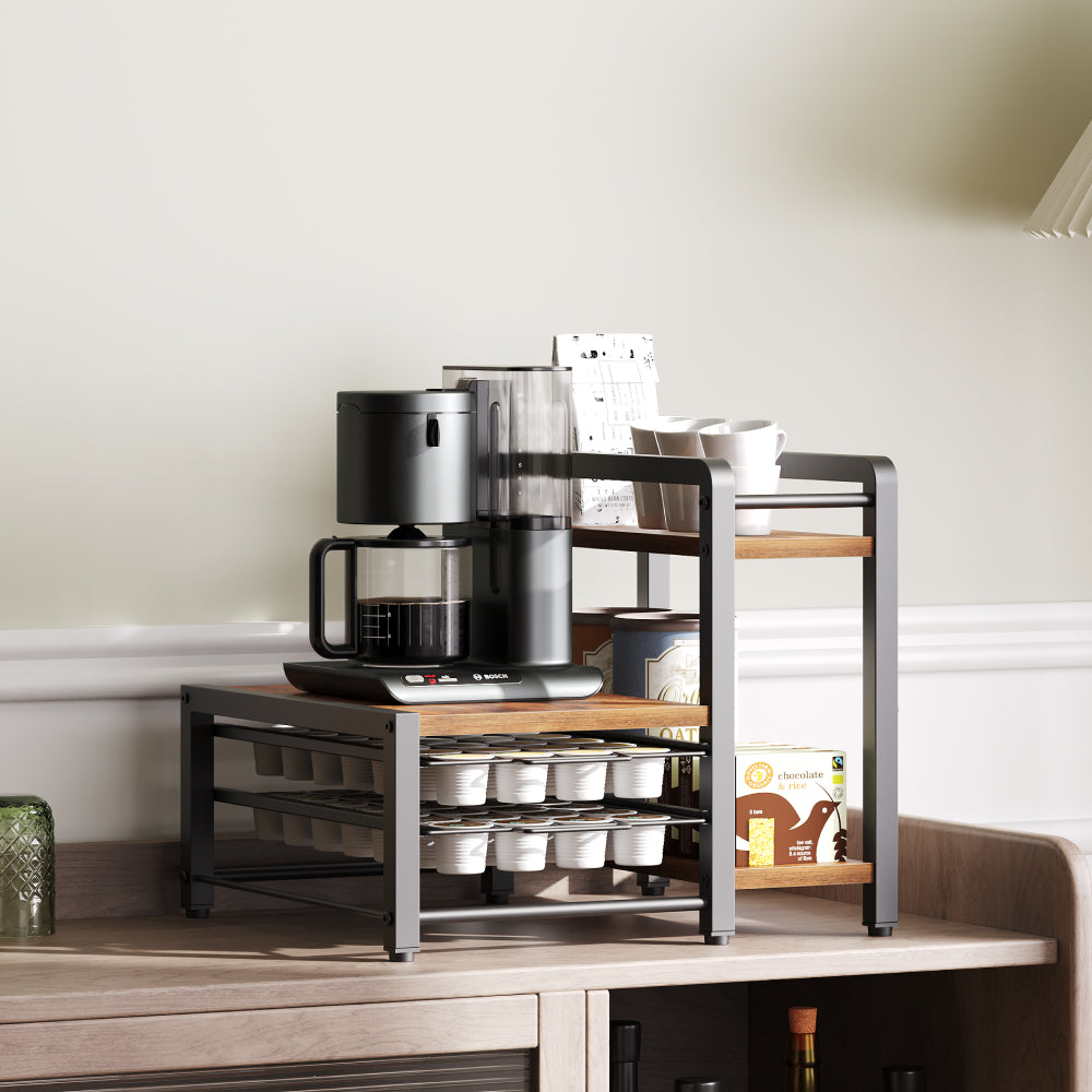 HOOBRO Coffee Pod Drawer Holder, Coffee Pod Organizer with 2-Tier Sliding Storage Drawer and Countertop, Rustic Brown and Black