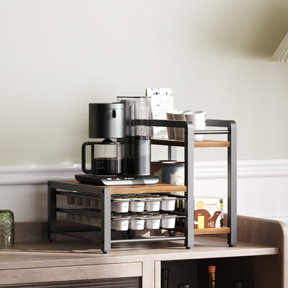 HOOBRO Coffee Pod Drawer Holder, Coffee Pod Organizer with 2-Tier Sliding Storage Drawer and Countertop, Rustic Brown and Black