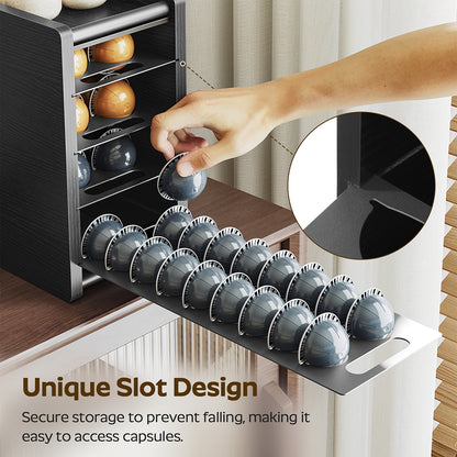 HOOBRO Coffee Pod Drawer Holder, 72 Pods Large Capacity, Compatible with Nespresso Vertuo Pods, Black