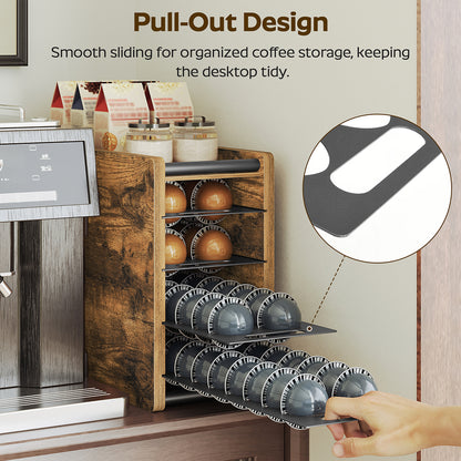 HOOBRO Coffee Pod Drawer Holder, 72 Pods Large Capacity, Compatible with Nespresso Vertuo Pods, Coffee Pod Organizer for Countertop, Space Saving, Rustic Brown