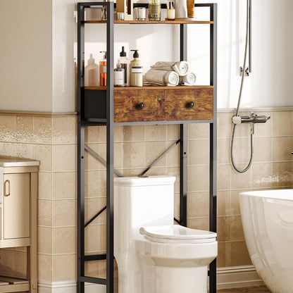 HOOBRO Retro Brown Toilet Above Shelf with 2 Drawers & 3 Shelves Bathroom Storage Rack