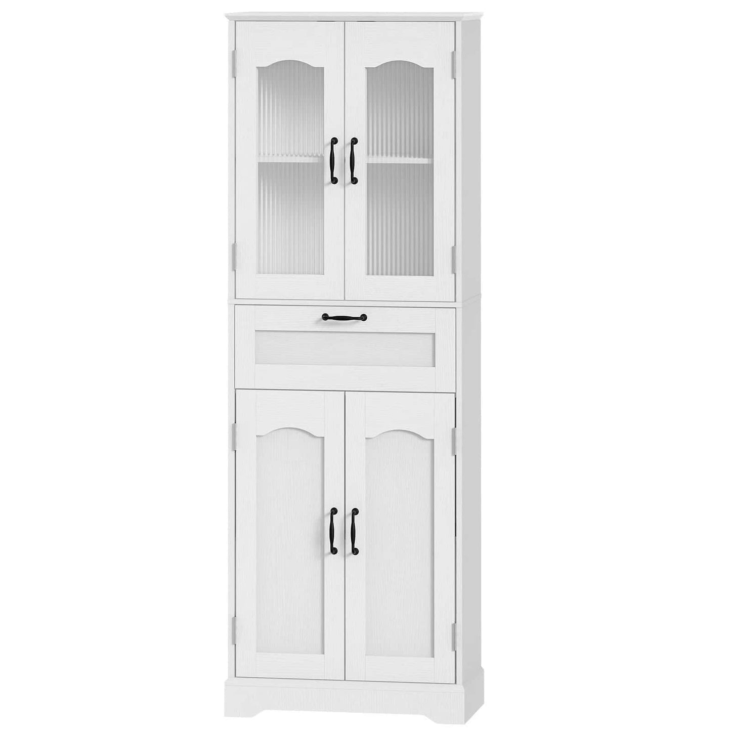 White cabinet with glass doors on a white background