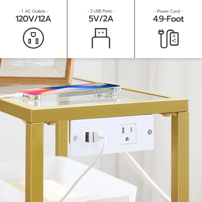 Small table with power outlets and USB ports on a white background