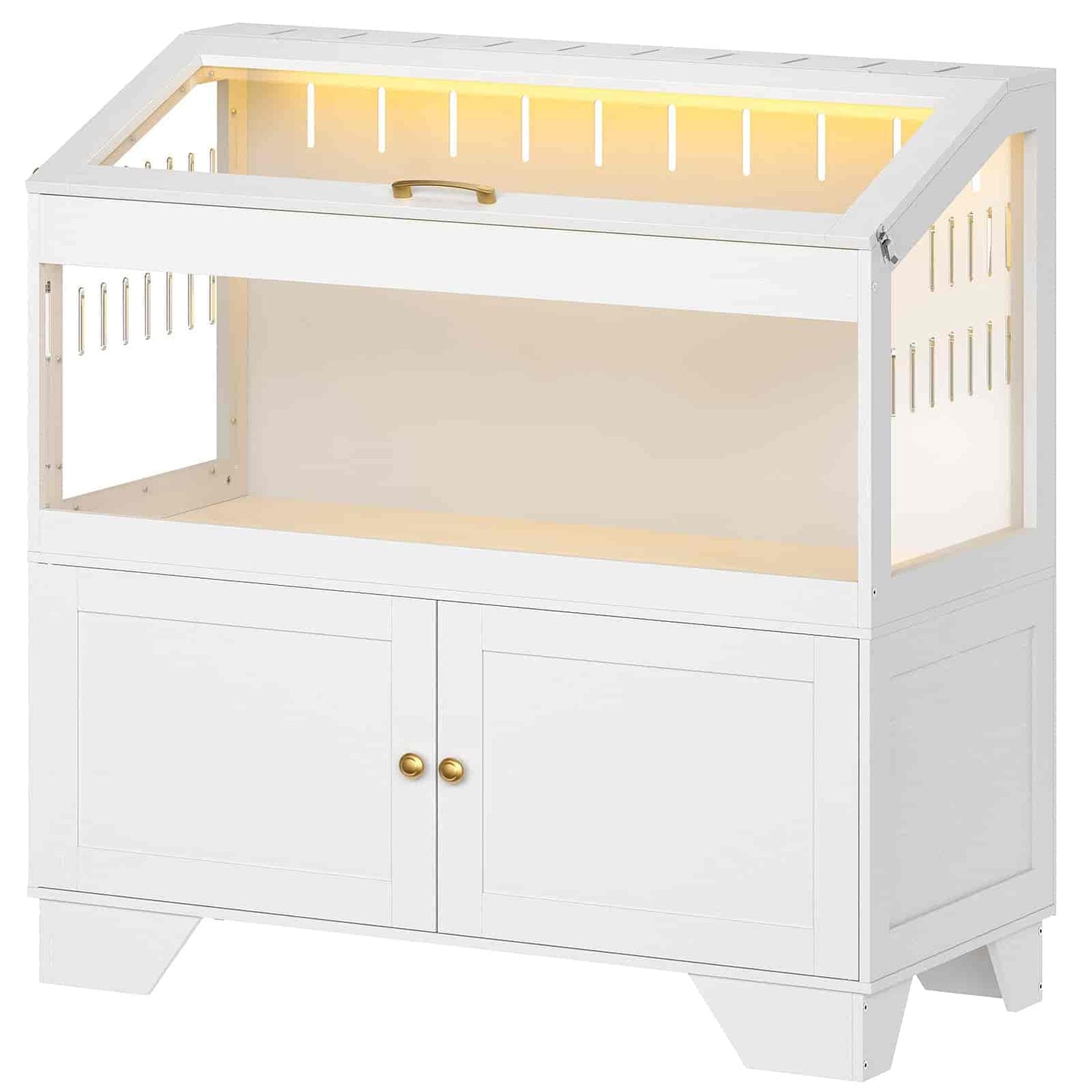 White pet crate with a light interior on a white background
