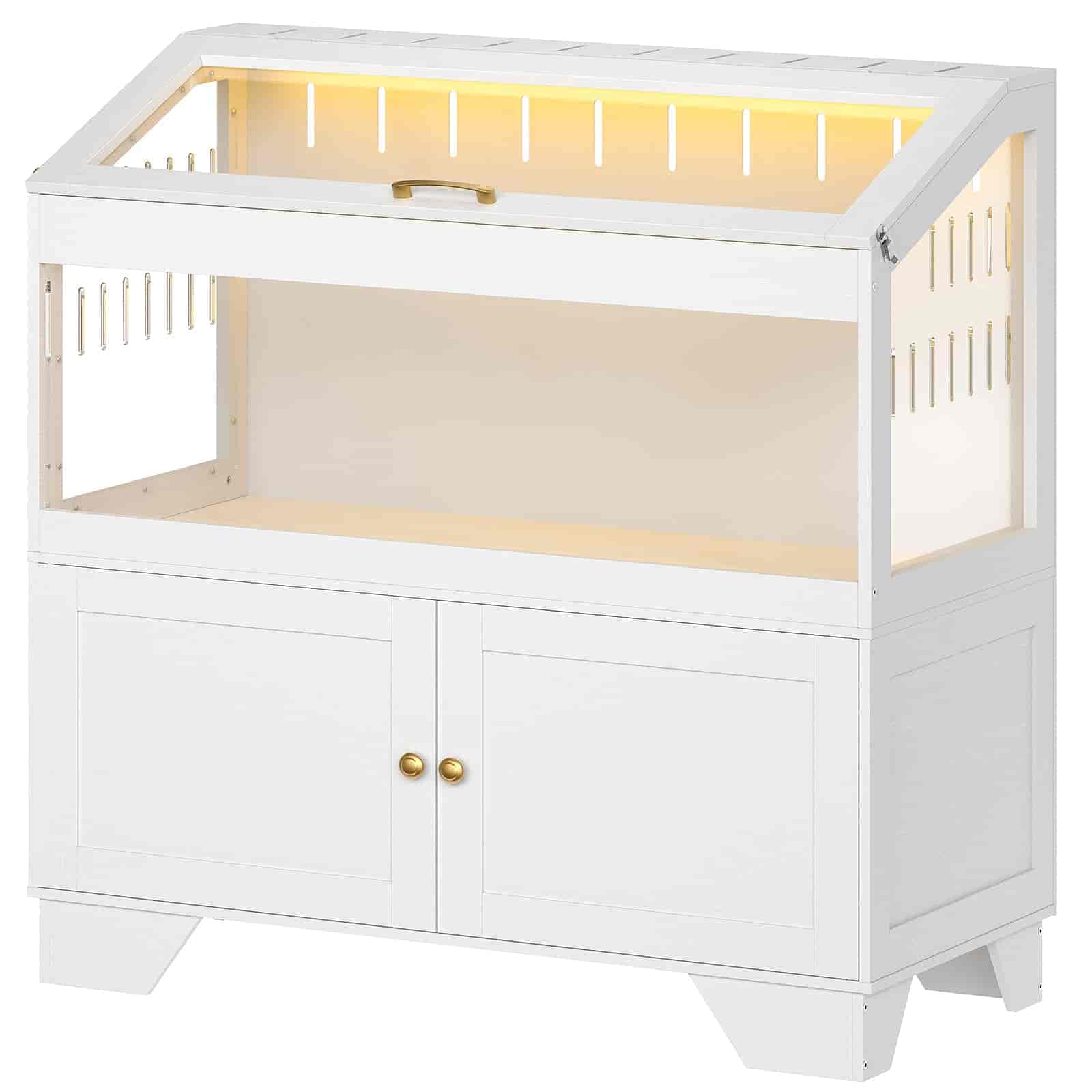 White pet crate with a light interior on a white background