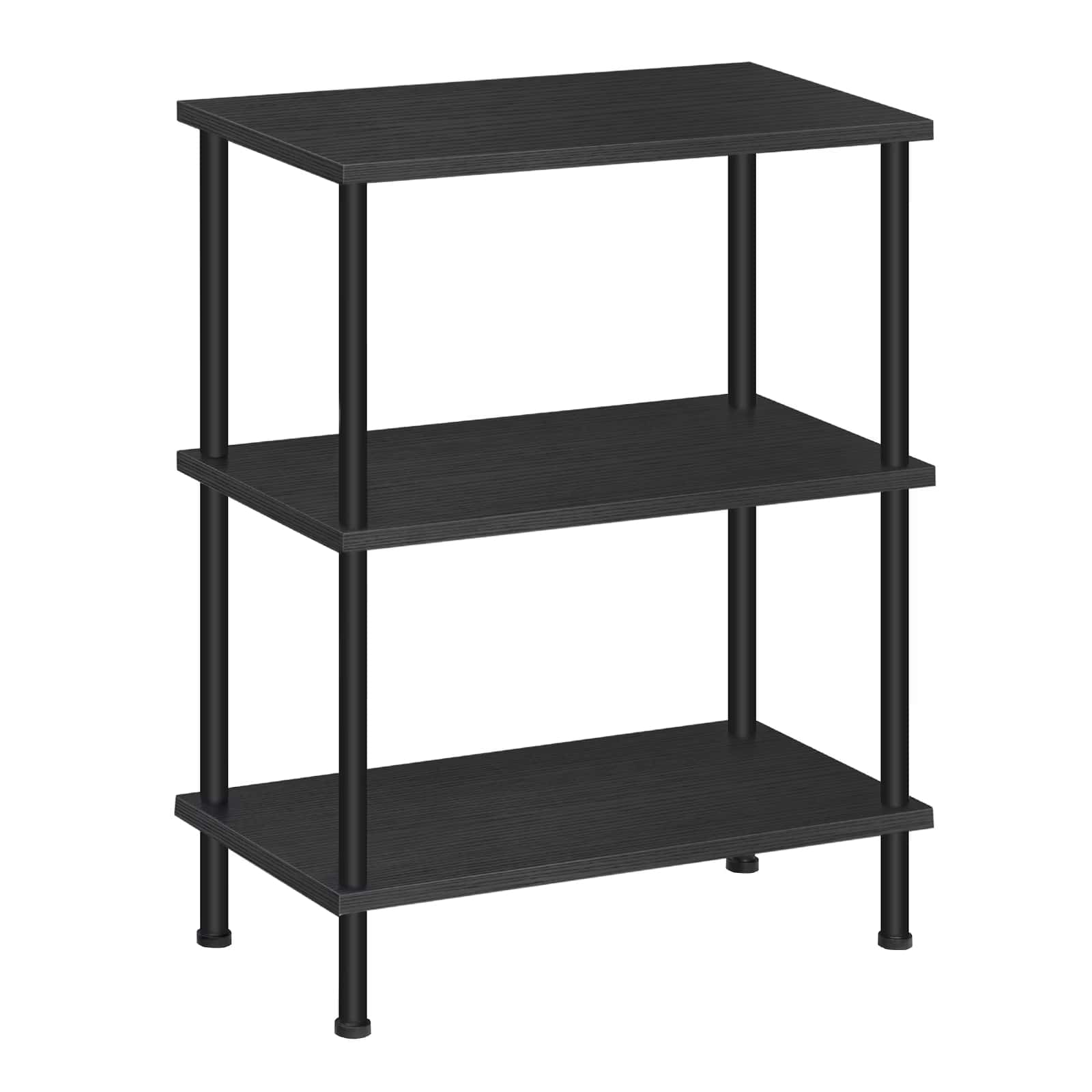 Black three-tier shelf on a white background