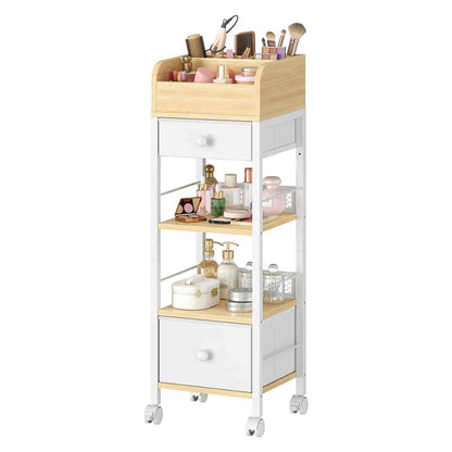 Trolley with cosmetic items on a white background