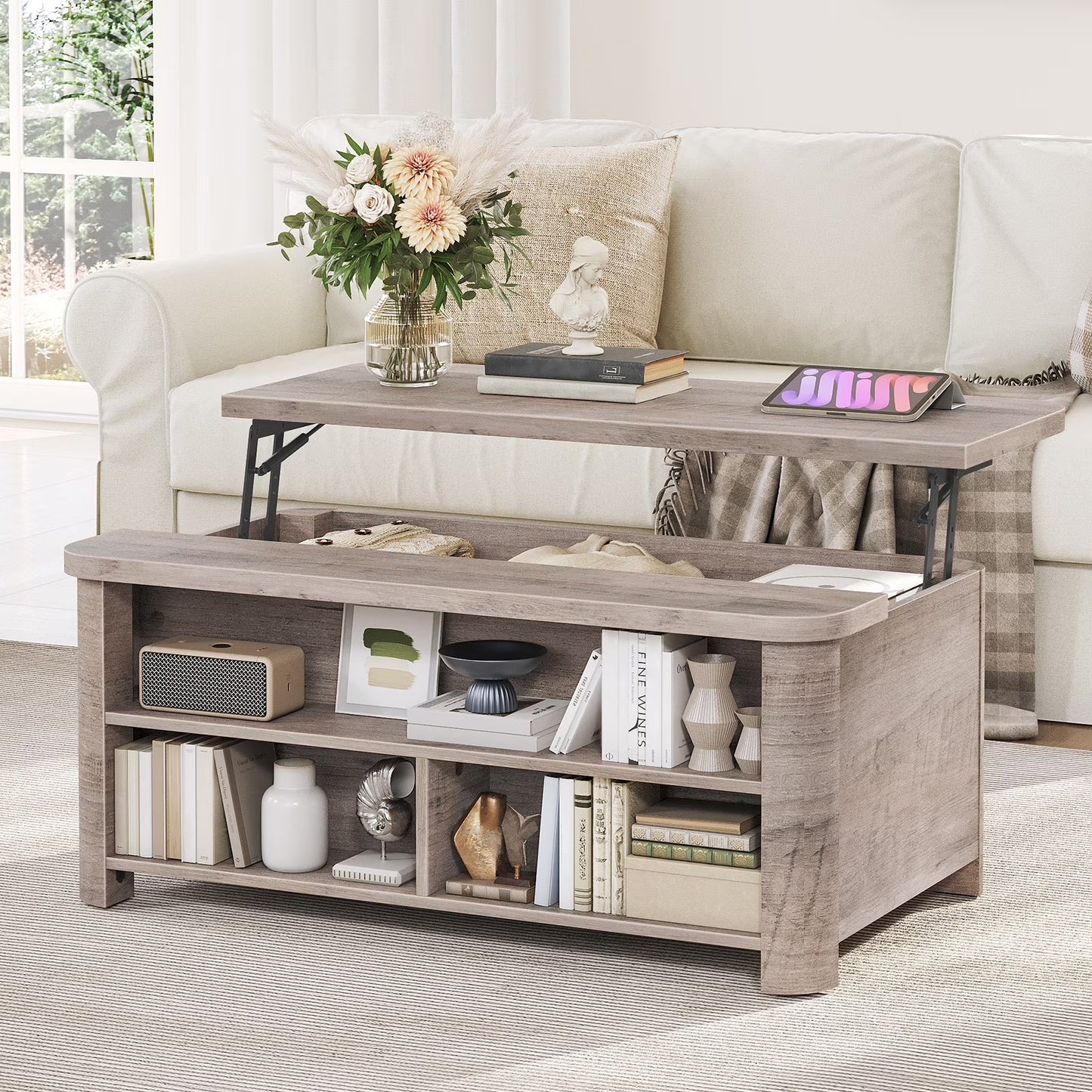 HOOBRO Lift-Top Coffee Table & Storage Coffee Table with Shelves
