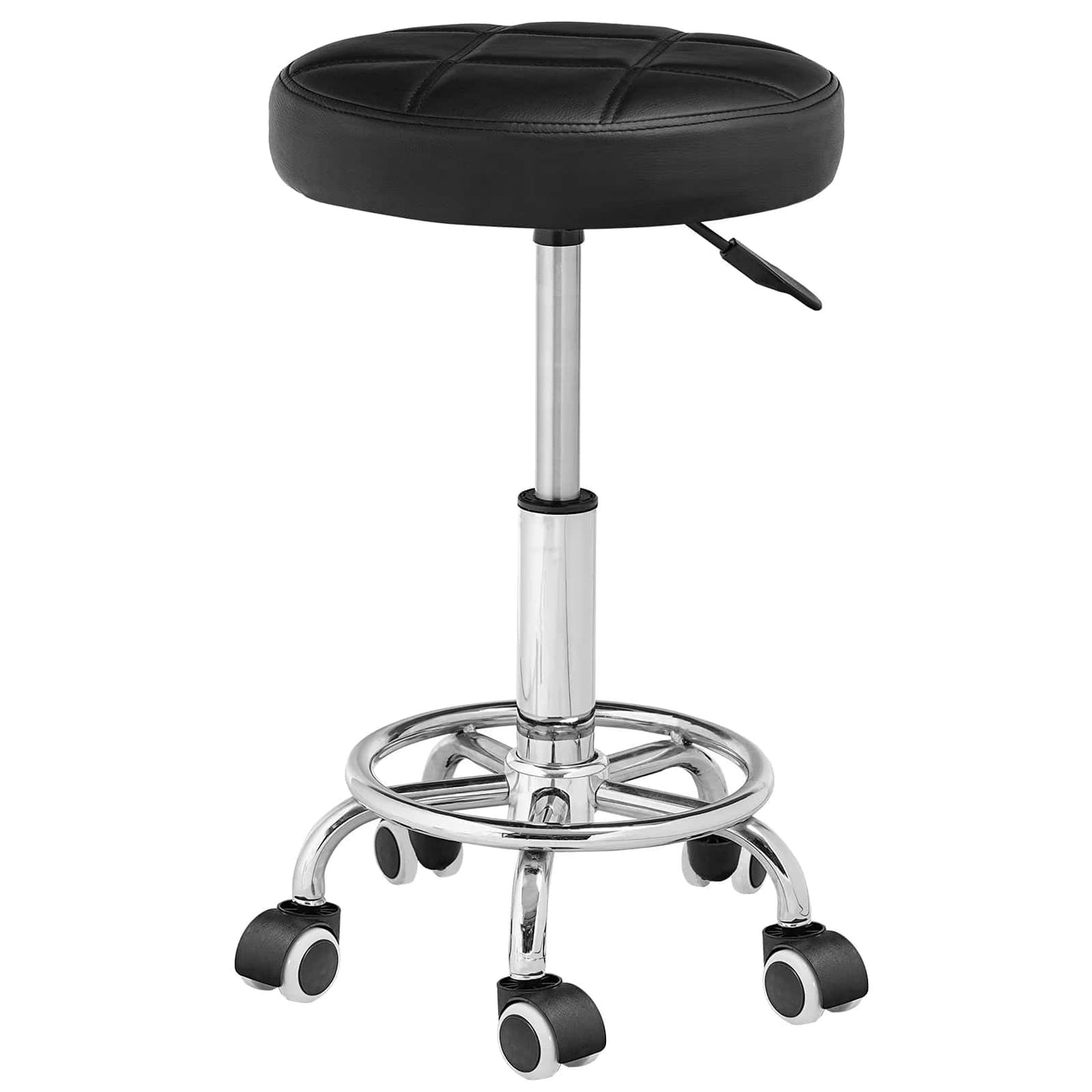 Black leather stool with wheels on a white background